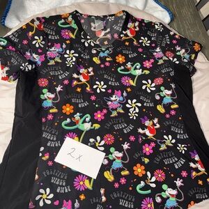 Colorful Cartoon Print Scrub Top